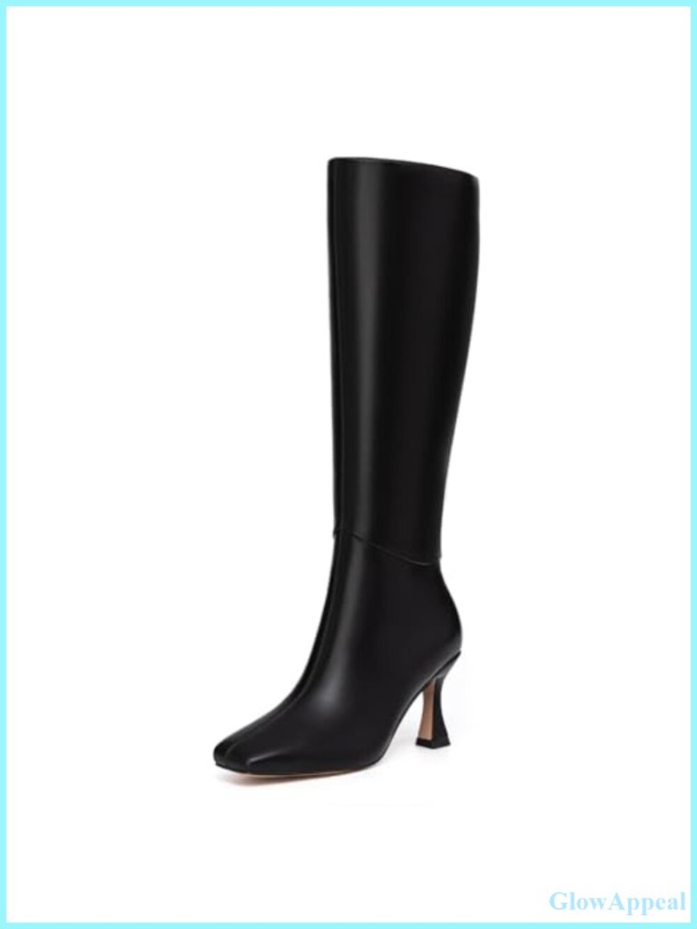 Kitten Heel Knee High Boots Square Toe Tall PU Leather Women's